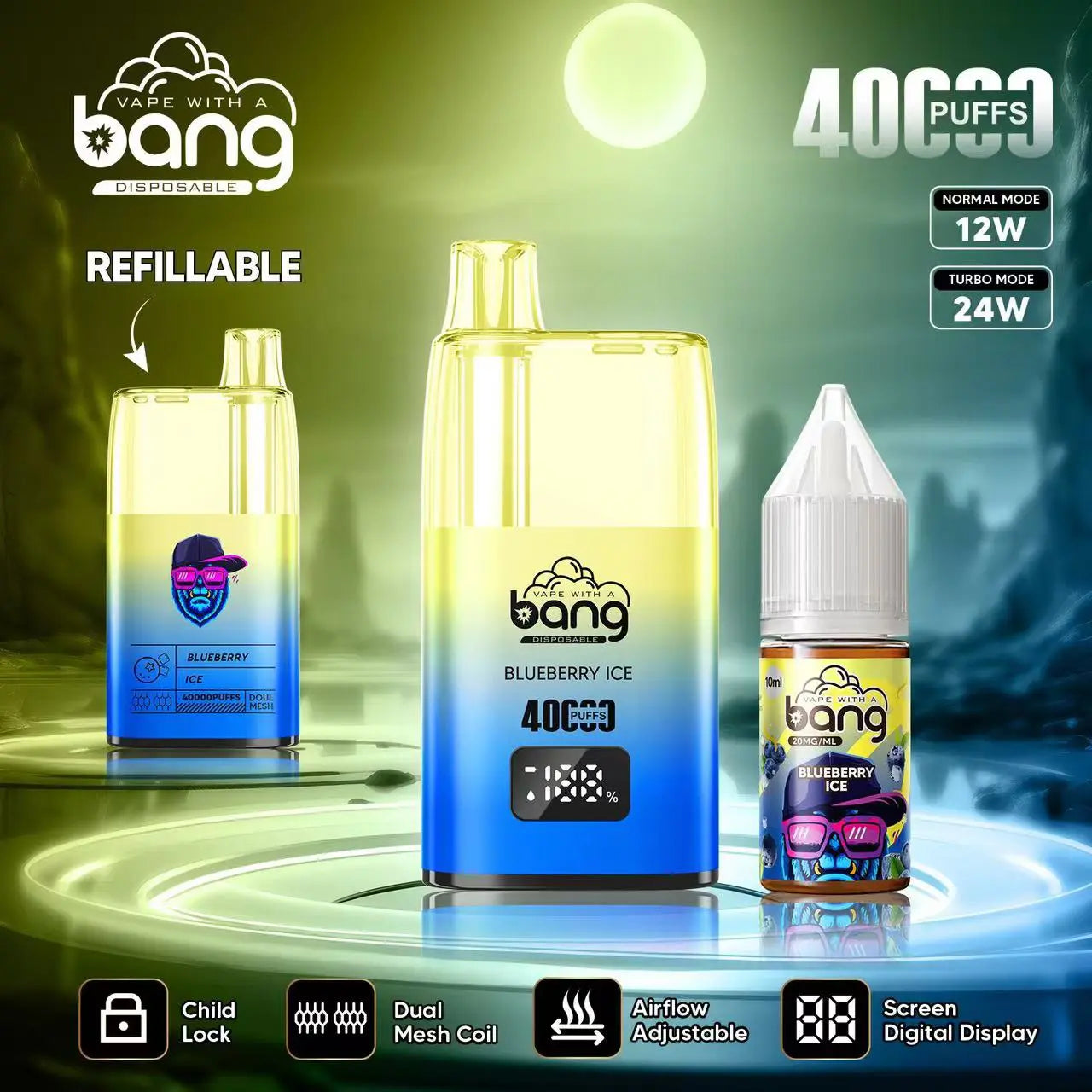 Bang 40000 40K Puffs LED Digital Display Screen Refillable Oil Vape(Box of 3)