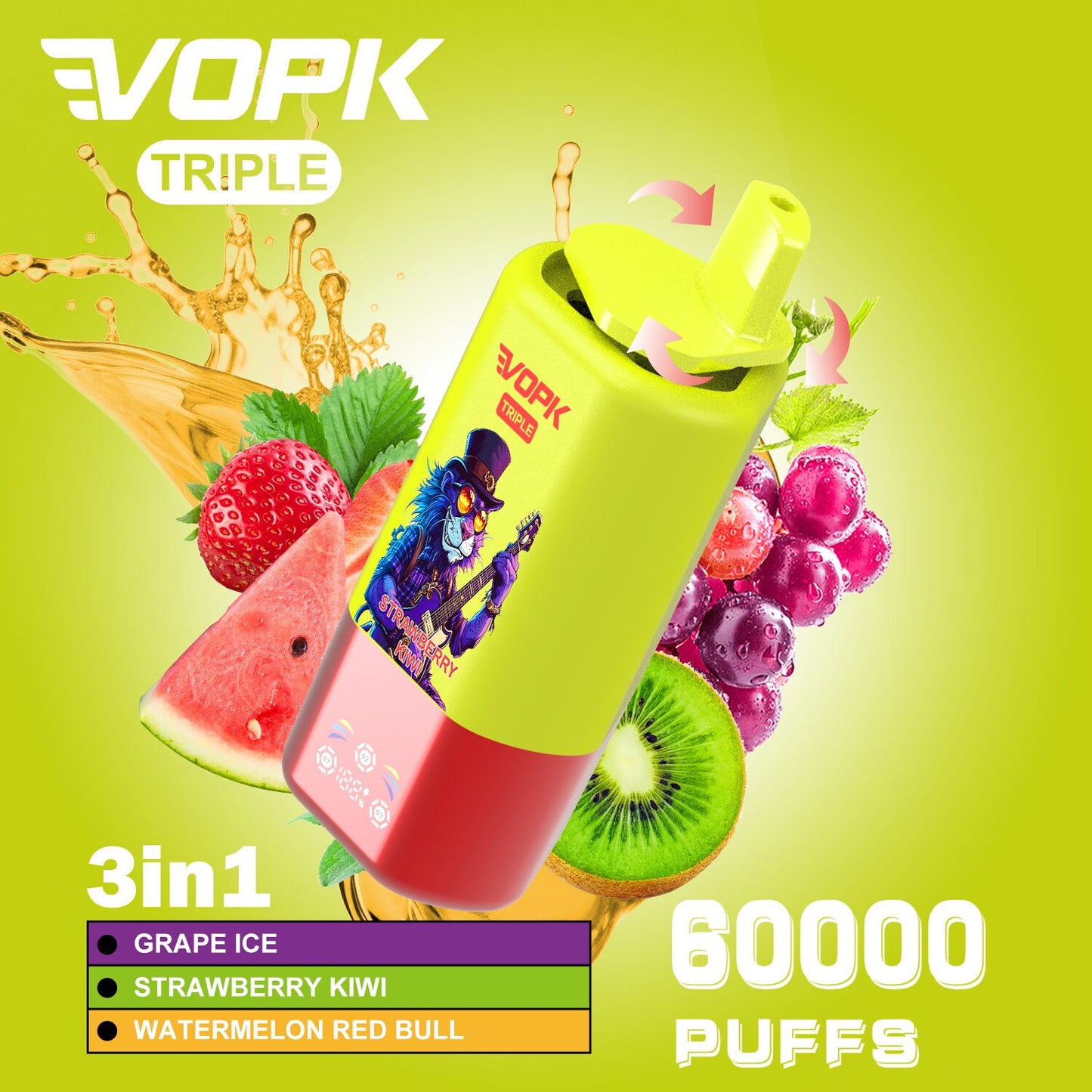 VOPK Triple 60000 60k Puffs 3 in 1 Flavors Newest Original Rechargeable LED Display Disposable Vape(Box of 3)