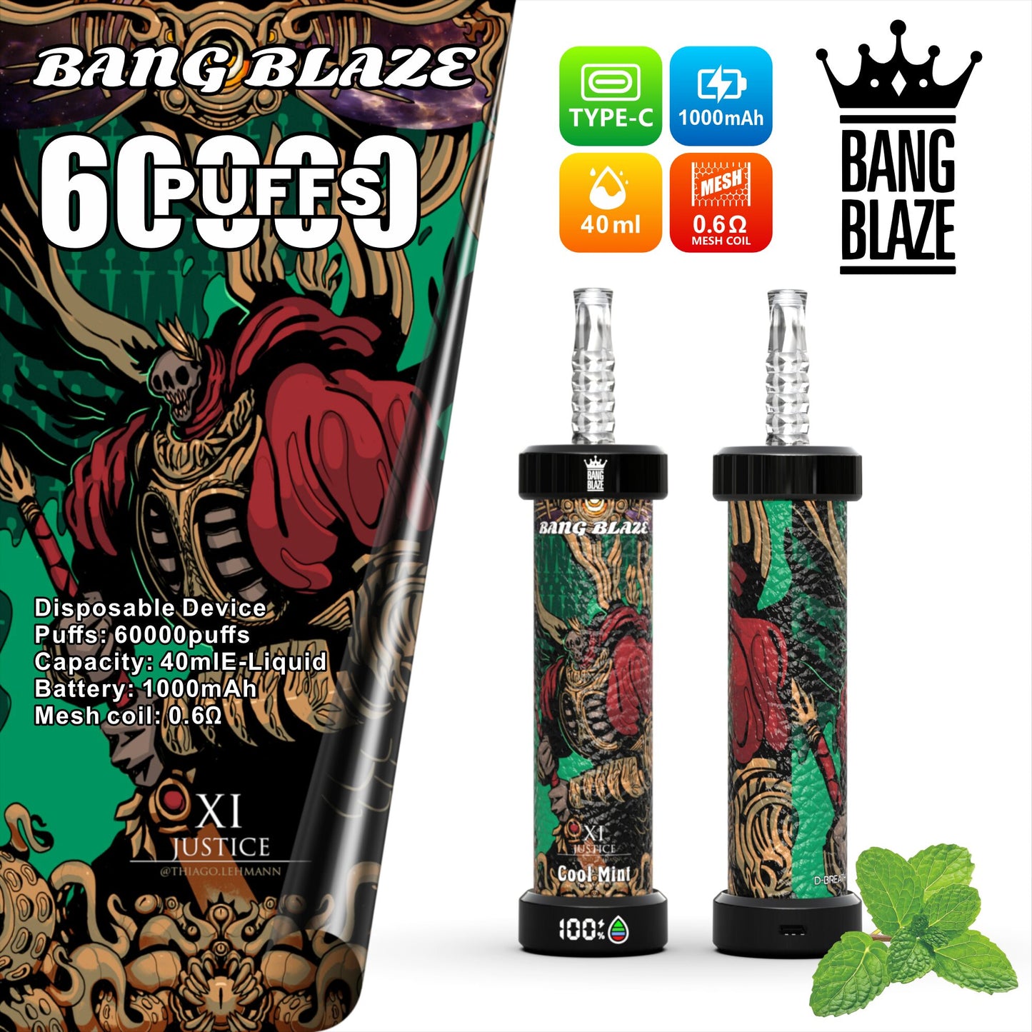 Bang Blaze 60k 60000 Puffs Latest Original LCD Display Disposable Vape Pen(Box of 3)