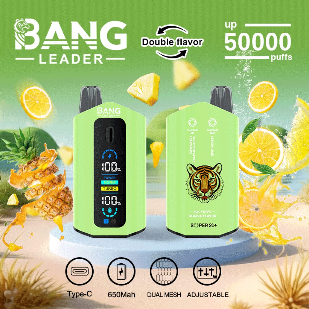 Bang Leader 50000 50K Puffs 2% 3% 5% Nicotine Double Taste LCD Display Disposable Vape(Box of 3)
