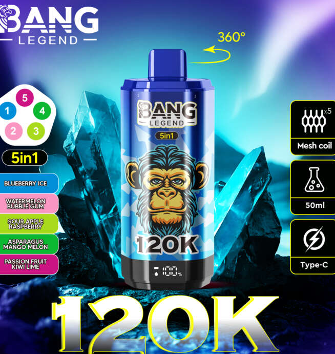 【New Arrive】Bang Legend 120000 120K Puffs 5 in 1 Flavors Newest Original Rechargeable LCD Display