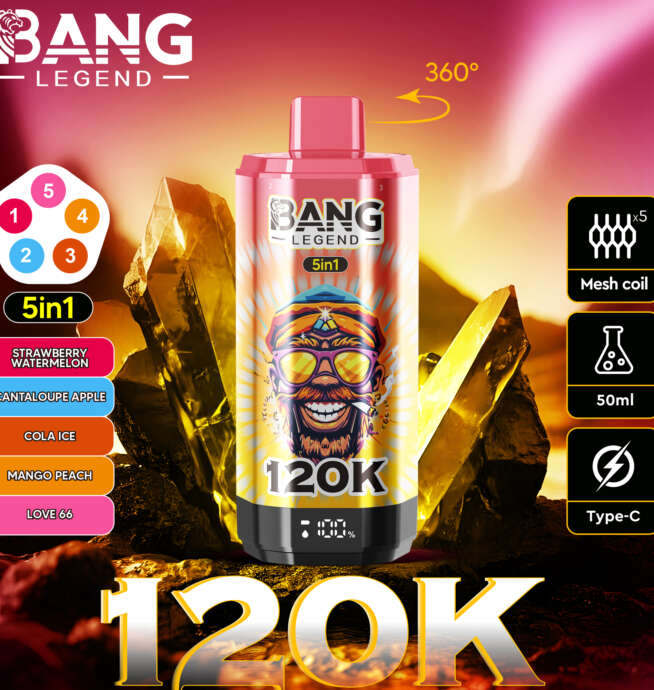 【New Arrive】Bang Legend 120000 120K Puffs 5 in 1 Flavors Newest Original Rechargeable LCD Display