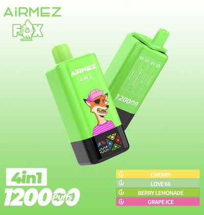 【New Arrive】Airmez Fox 120K Puffs 4 in 1 Flavors Newest Original Rechargeable LCD Display Disposable Vape EU Warehouse