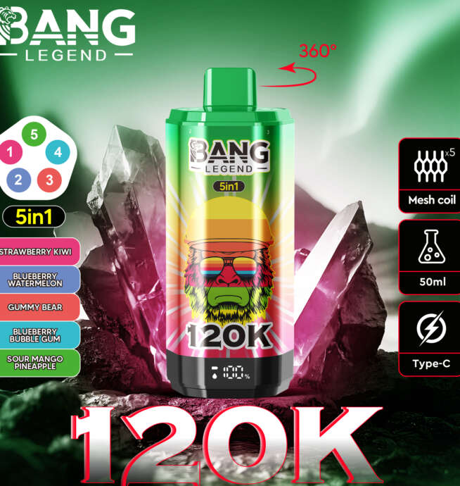 【New Arrive】Bang Legend 120000 120K Puffs 5 in 1 Flavors Newest Original Rechargeable LCD Display