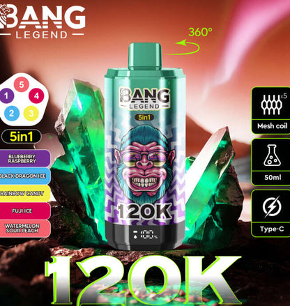 【New Arrive】Bang Legend 120000 120K Puffs 5 in 1 Flavors Newest Original Rechargeable LCD Display