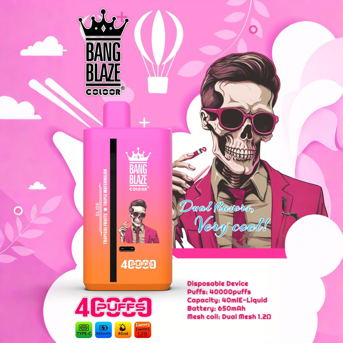 Bang Blaze 40000 40K Puffs 2% 3% 5% Nicotine Double Taste Disposable Vape(Box of 3)