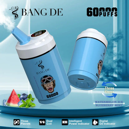 Bang DE 60000 60k Puffs 3 in 1 Flavors Newest Original Rechargeable LCD Display Disposable Vape(Box of 3)