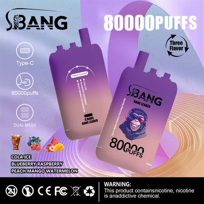 Bang Leader 80000 80K Puffs 3 in 1 Flavors Newest Original Rechargeable Disposable Vape(Box of 3)