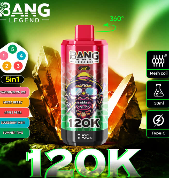 【New Arrive】Bang Legend 120000 120K Puffs 5 in 1 Flavors Newest Original Rechargeable LCD Display