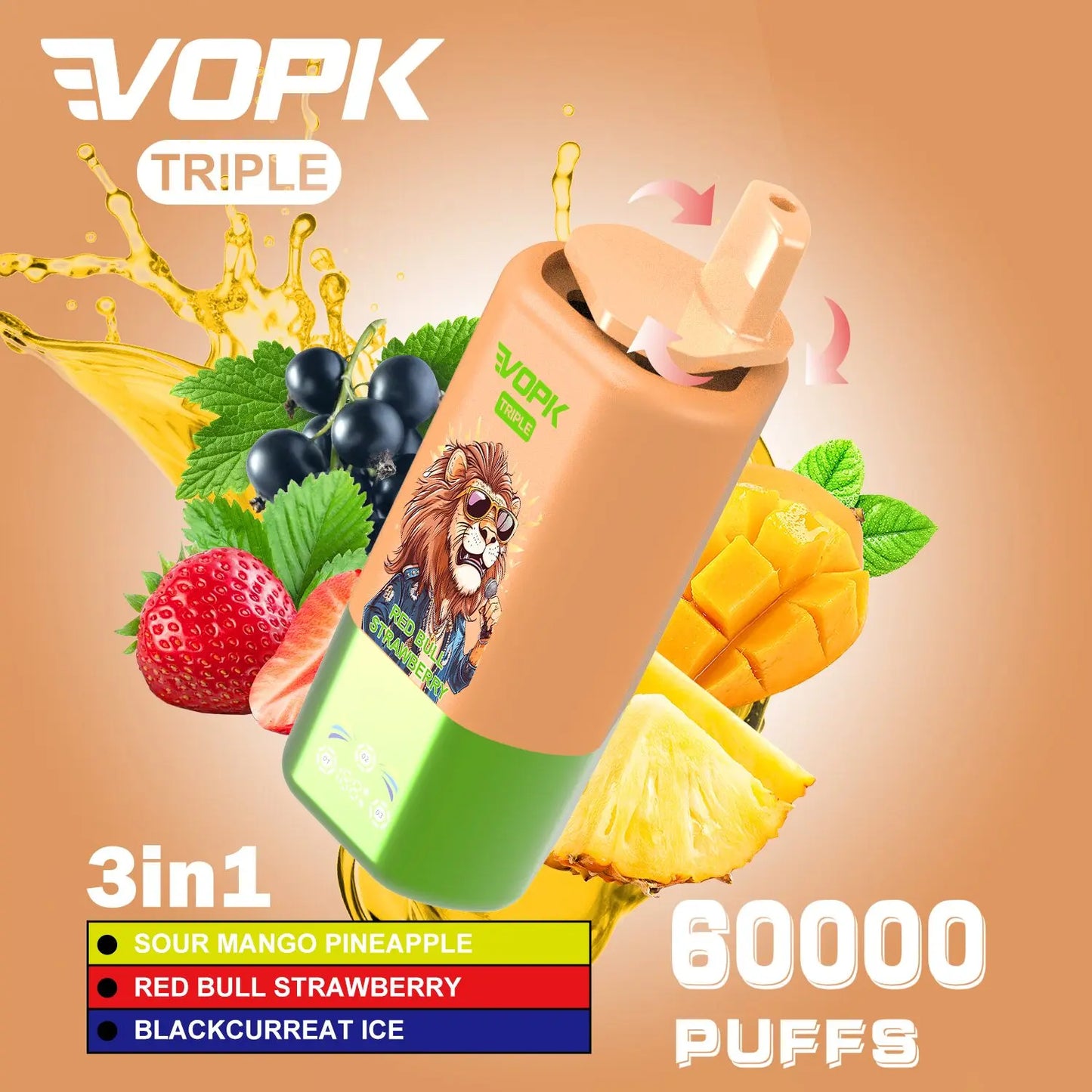 VOPK Triple 60000 60k Puffs 3 in 1 Flavors Newest Original Rechargeable LED Display Disposable Vape(Box of 3)