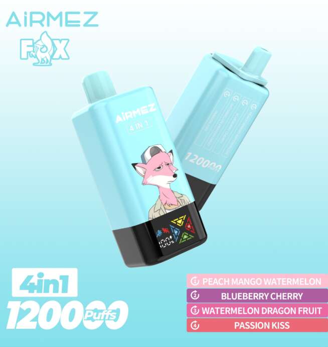 【New Arrive】Airmez Fox 120K Puffs 4 in 1 Flavors Newest Original Rechargeable LCD Display Disposable Vape EU Warehouse