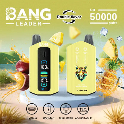 Bang Leader 50000 50K Puffs 2% 3% 5% Nicotine Double Taste LCD Display Disposable Vape(Box of 3)