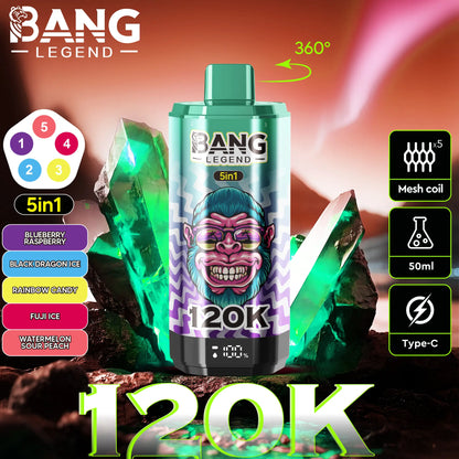【New Arrive】Bang Legend 120000 120K Puffs 5 in 1 Flavors Newest Original Rechargeable LCD Display
