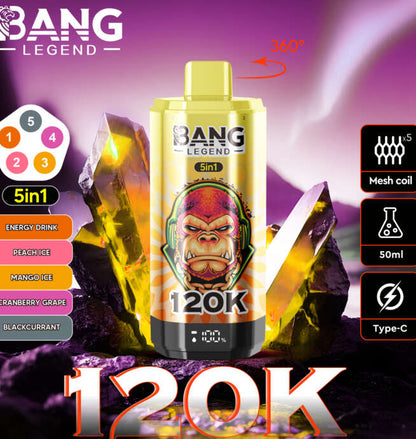 【New Arrive】Bang Legend 120000 120K Puffs 5 in 1 Flavors Newest Original Rechargeable LCD Display