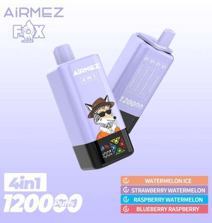 【New Arrive】Airmez Fox 120K Puffs 4 in 1 Flavors Newest Original Rechargeable LCD Display Disposable Vape EU Warehouse
