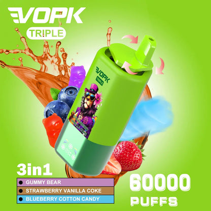 VOPK Triple 60000 60k Puffs 3 in 1 Flavors Newest Original Rechargeable LED Display Disposable Vape(Box of 3)