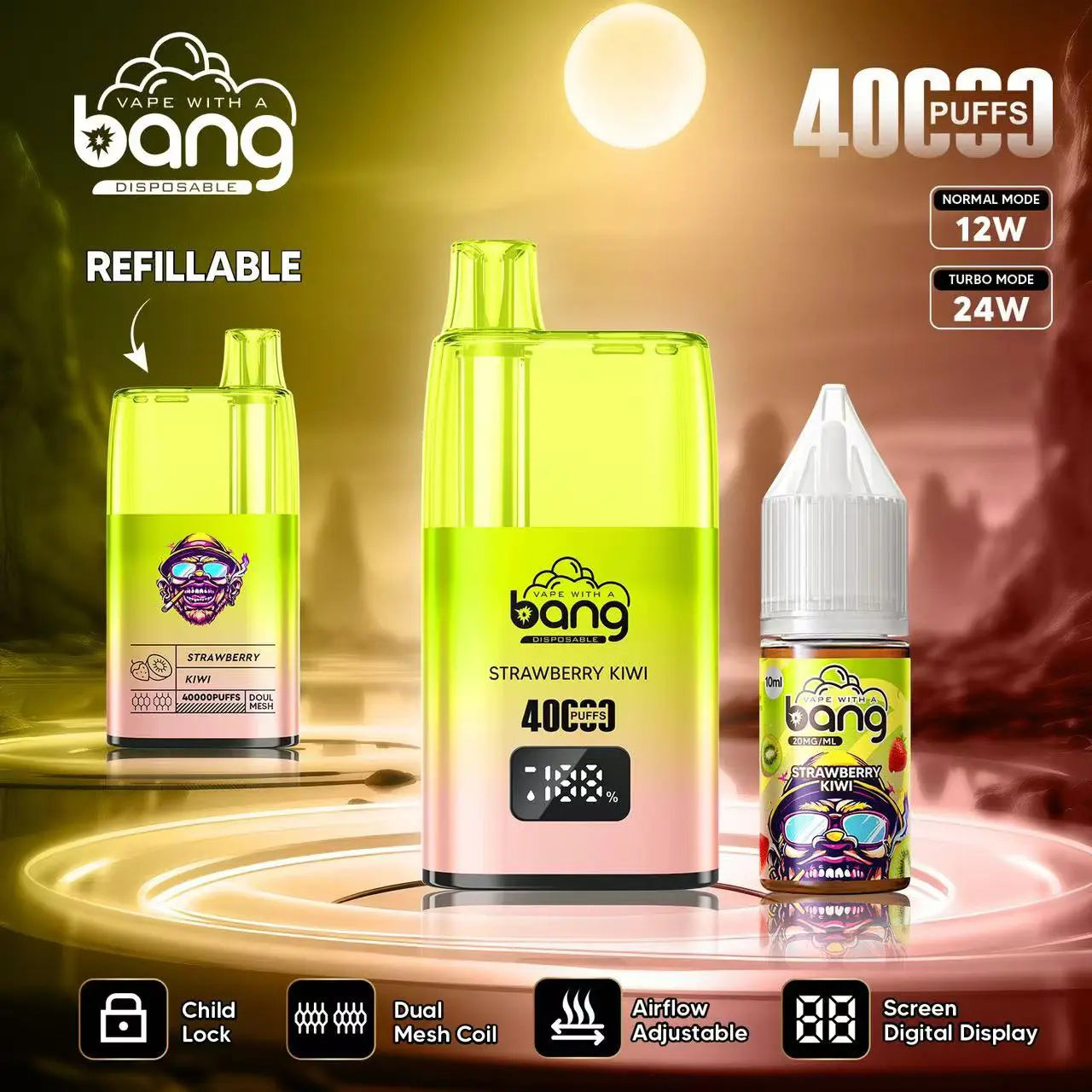Bang 40000 40K Puffs LED Digital Display Screen Refillable Oil Vape(Box of 3)