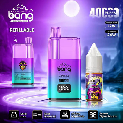 Bang 40000 40K Puffs LED Digital Display Screen Refillable Oil Vape(Box of 3)