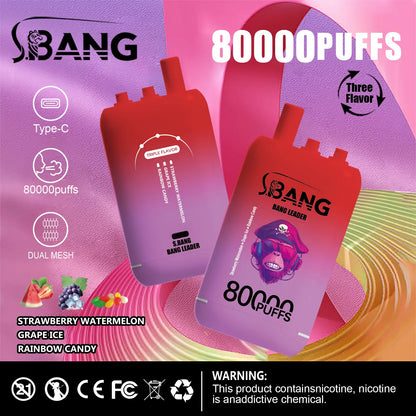 Bang Leader 80000 80K Puffs 3 in 1 Flavors Newest Original Rechargeable Disposable Vape(Box of 3)