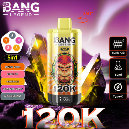【New Arrive】Bang Legend 120000 120K Puffs 5 in 1 Flavors Newest Original Rechargeable LCD Display