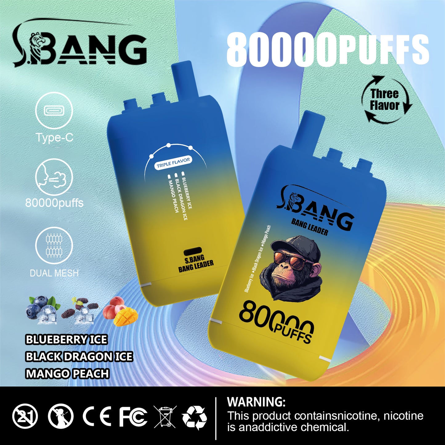 Bang Leader 80000 80K Puffs 3 in 1 Flavors Newest Original Rechargeable Disposable Vape(Box of 3)