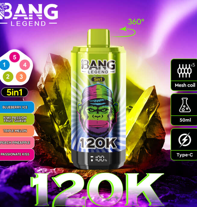 【New Arrive】Bang Legend 120000 120K Puffs 5 in 1 Flavors Newest Original Rechargeable LCD Display