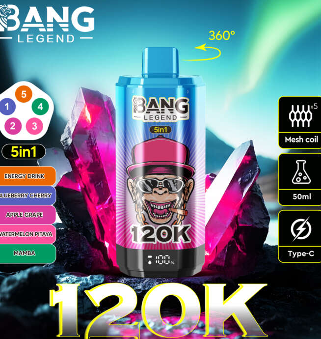 【New Arrive】Bang Legend 120000 120K Puffs 5 in 1 Flavors Newest Original Rechargeable LCD Display