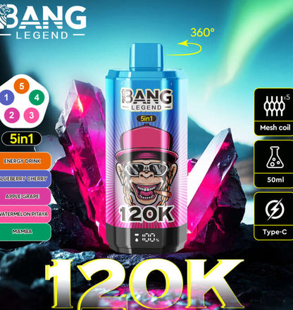【New Arrive】Bang Legend 120000 120K Puffs 5 in 1 Flavors Newest Original Rechargeable LCD Display