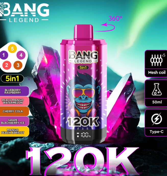 【New Arrive】Bang Legend 120000 120K Puffs 5 in 1 Flavors Newest Original Rechargeable LCD Display