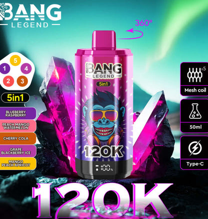【New Arrive】Bang Legend 120000 120K Puffs 5 in 1 Flavors Newest Original Rechargeable LCD Display