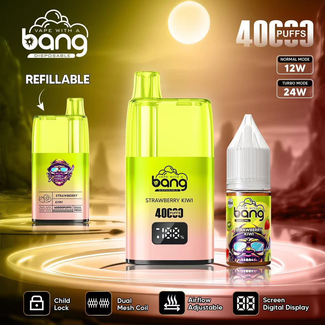 Bang 40000 40K Puffs LED Digital Display Screen Refillable Oil Vape(Box of 3)