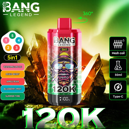 【New Arrive】Bang Legend 120000 120K Puffs 5 in 1 Flavors Newest Original Rechargeable LCD Display