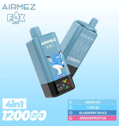 【New Arrive】Airmez Fox 120K Puffs 4 in 1 Flavors Newest Original Rechargeable LCD Display Disposable Vape EU Warehouse