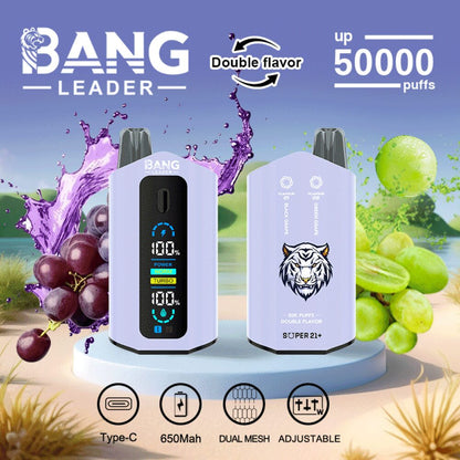 Bang Leader 50000 50K Puffs 2% 3% 5% Nicotine Double Taste LCD Display Disposable Vape(Box of 3)
