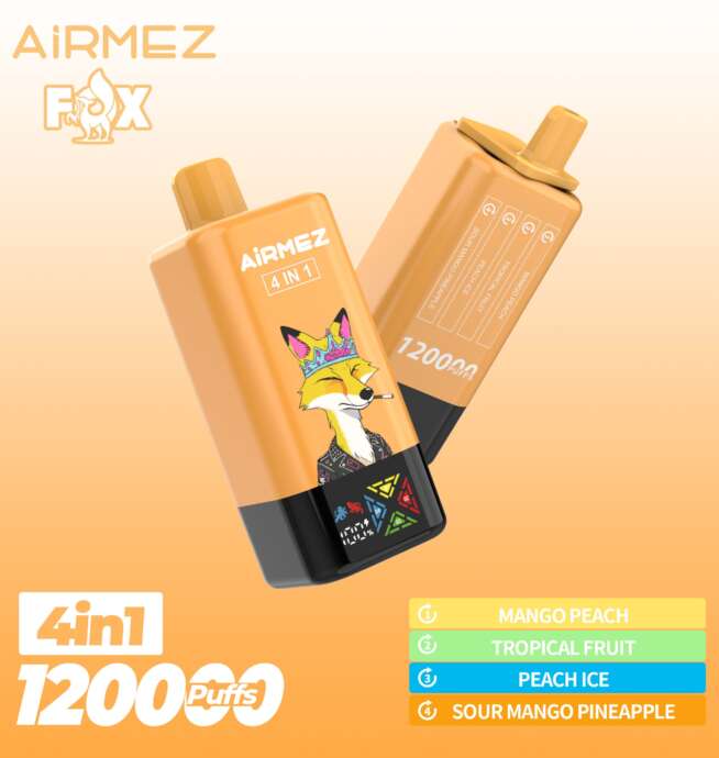 【New Arrive】Airmez Fox 120K Puffs 4 in 1 Flavors Newest Original Rechargeable LCD Display Disposable Vape EU Warehouse