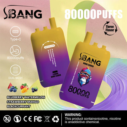 Bang Leader 80000 80K Puffs 3 in 1 Flavors Newest Original Rechargeable Disposable Vape(Box of 3)