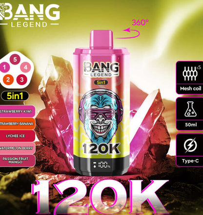 【New Arrive】Bang Legend 120000 120K Puffs 5 in 1 Flavors Newest Original Rechargeable LCD Display