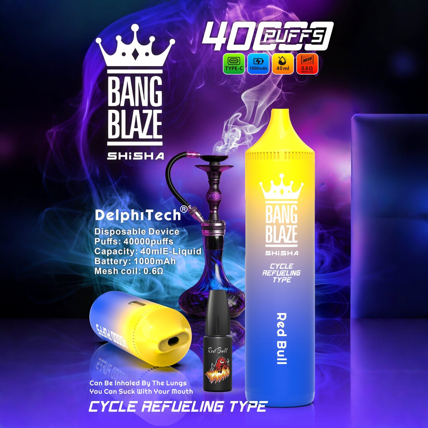 Bang Blaze 40k 40000 Puffs 2% 5% Nicotine Riginal Refillable Oil Vape(Box of 3)