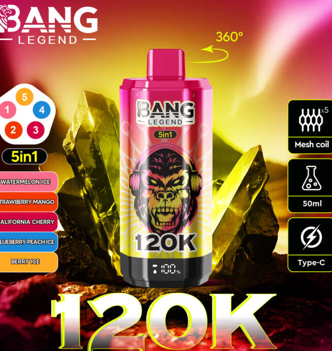 【New Arrive】Bang Legend 120000 120K Puffs 5 in 1 Flavors Newest Original Rechargeable LCD Display