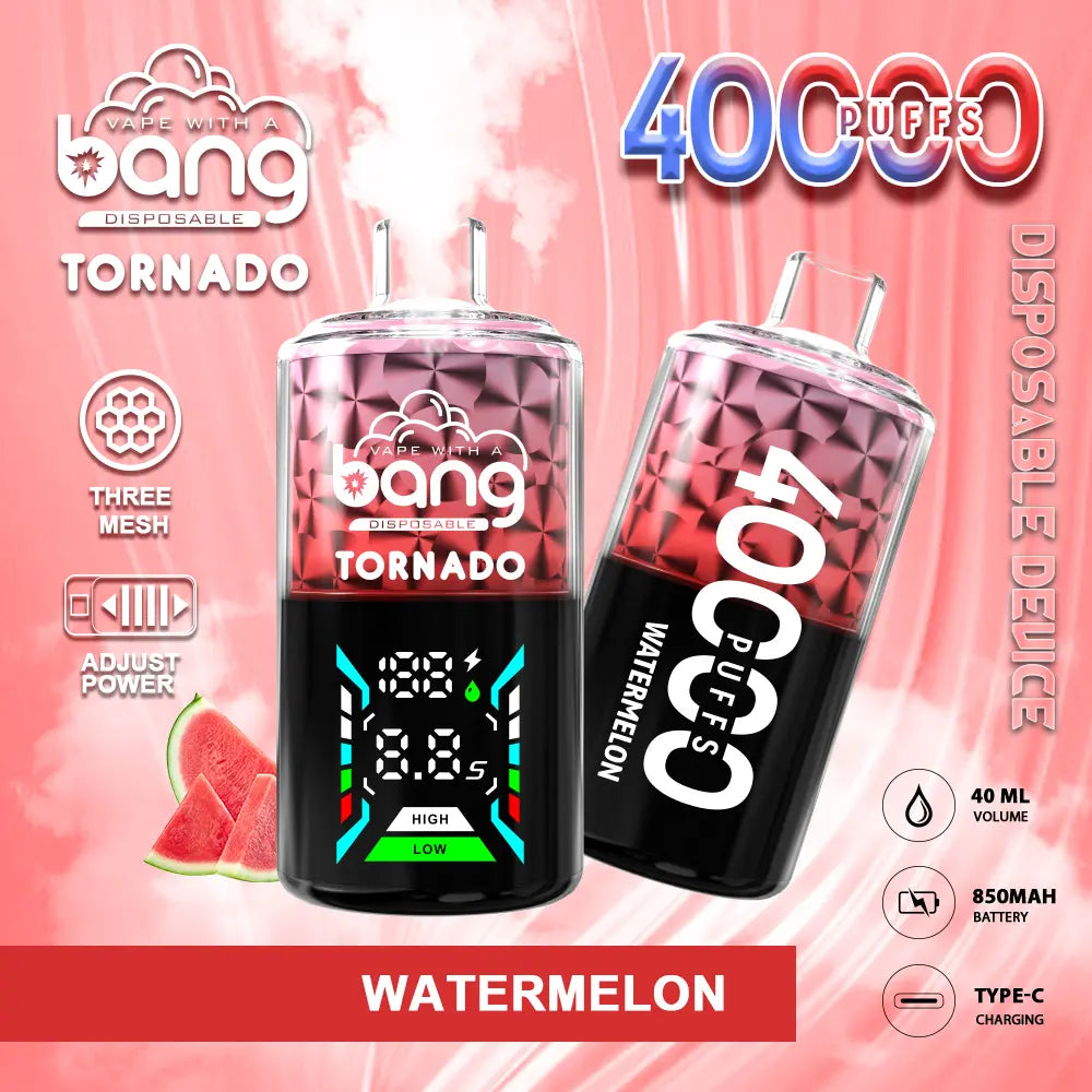 Bang Tornado 40000 40K Puffs Large Smoke LED Display Disposable Vape(Box of 3)