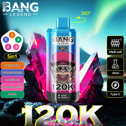 【New Arrive】Bang Legend 120000 120K Puffs 5 in 1 Flavors Newest Original Rechargeable LCD Display