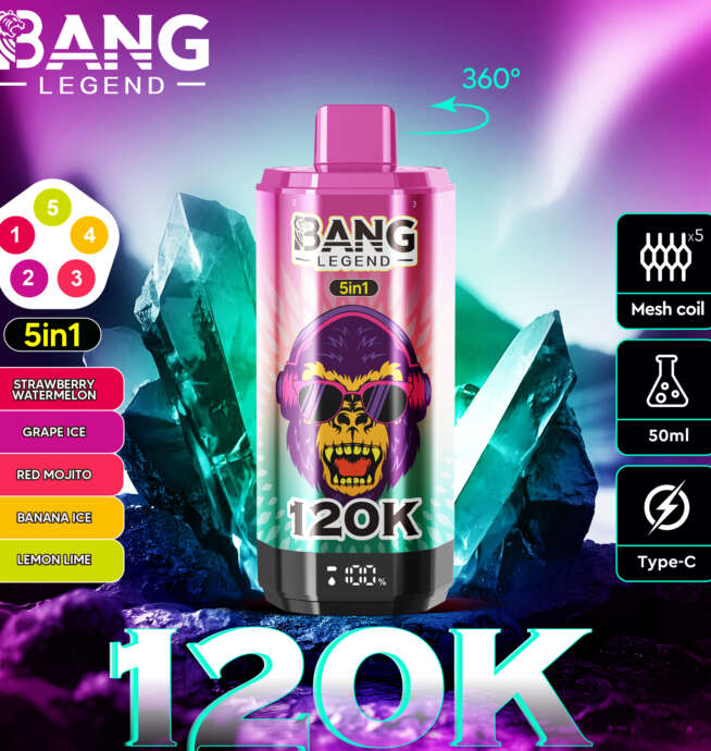 【New Arrive】Bang Legend 120000 120K Puffs 5 in 1 Flavors Newest Original Rechargeable LCD Display