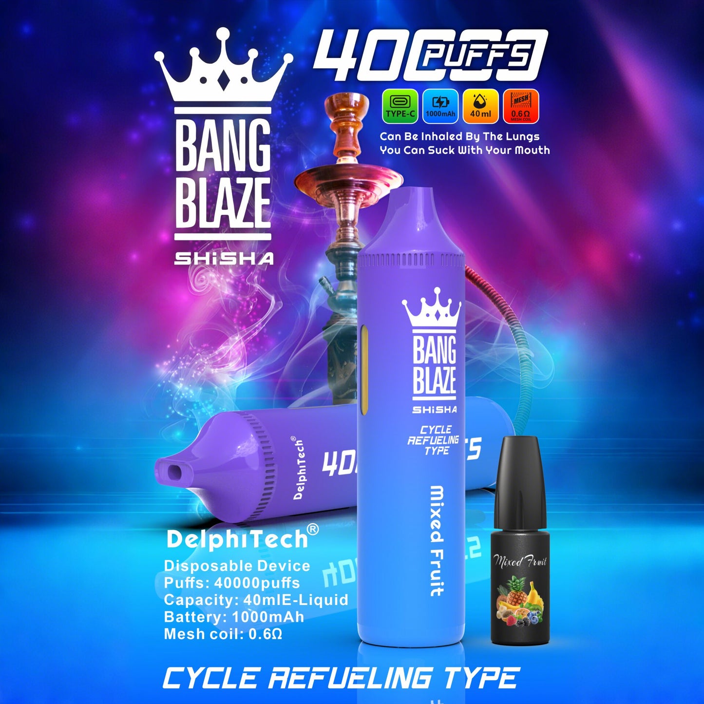 Bang Blaze 40k 40000 Puffs 2% 5% Nicotine Riginal Refillable Oil Vape(Box of 3)