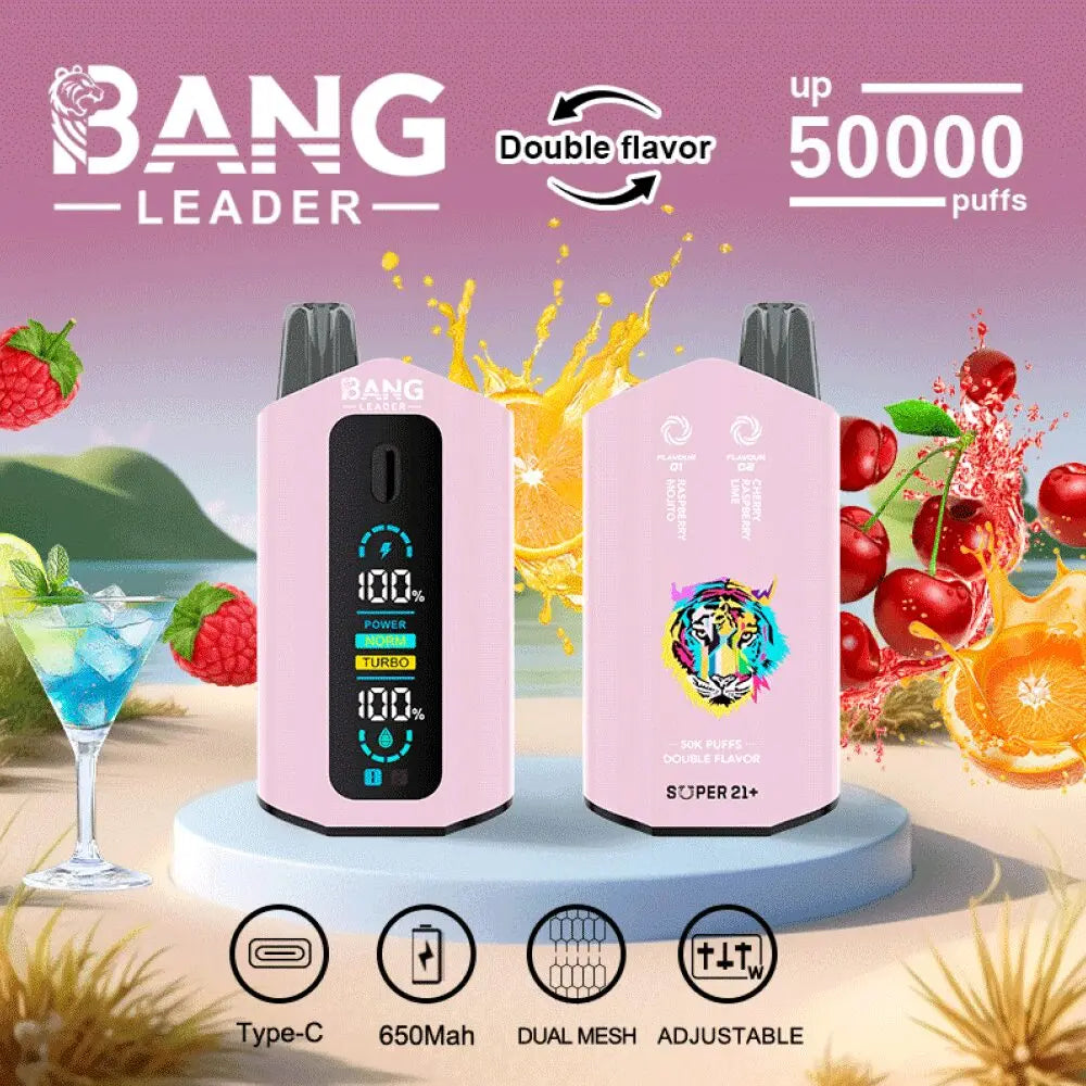 Bang Leader 50000 50K Puffs 2% 3% 5% Nicotine Double Taste LCD Display Disposable Vape(Box of 3)