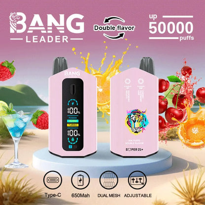 Bang Leader 50000 50K Puffs 2% 3% 5% Nicotine Double Taste LCD Display Disposable Vape(Box of 3)