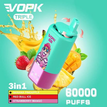 VOPK Triple 60000 60k Puffs 3 in 1 Flavors Newest Original Rechargeable LED Display Disposable Vape(Box of 3)