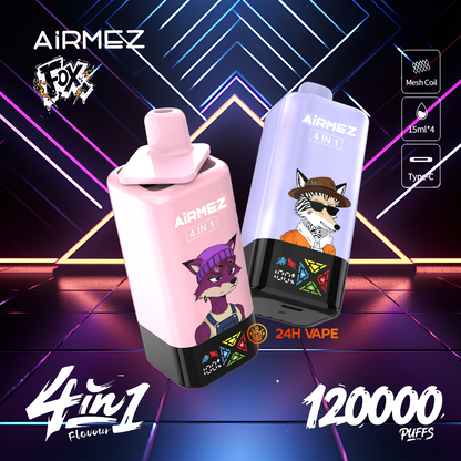 【New Arrive】Airmez Fox 120K Puffs 4 in 1 Flavors Newest Original Rechargeable LCD Display Disposable Vape EU Warehouse