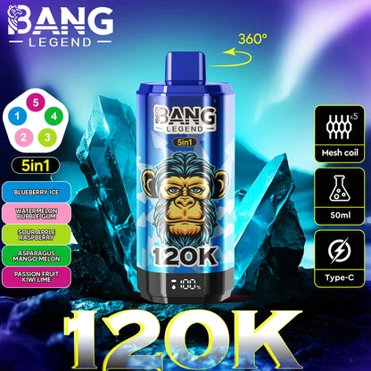 【New Arrive】Bang Legend 120000 120K Puffs 5 in 1 Flavors Newest Original Rechargeable LCD Display
