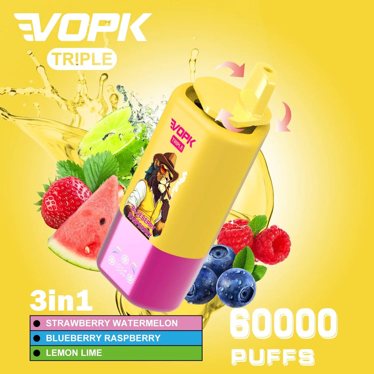 VOPK Triple 60000 60k Puffs 3 in 1 Flavors Newest Original Rechargeable LED Display Disposable Vape(Box of 3)
