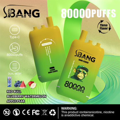 Bang Leader 80000 80K Puffs 3 in 1 Flavors Newest Original Rechargeable Disposable Vape(Box of 3)